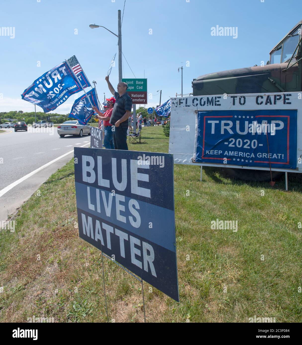 A re-elect Donald Trump rally on Cape Cod at the Bourne Rotary in Bourne, Massachusetts, USA Stock Photo