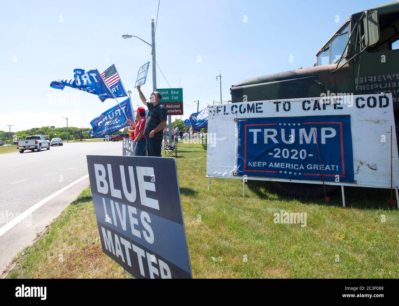 A re-elect Donald Trump rally on Cape Cod at the Bourne Rotary in Bourne, Massachusetts, USA Stock Photo