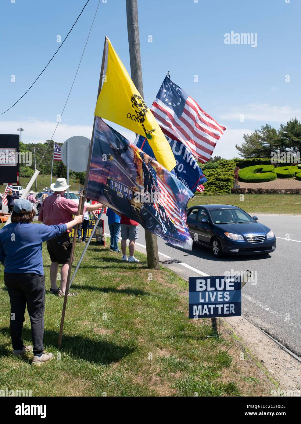 A re-elect Donald Trump rally on Cape Cod at the Bourne Rotary in Bourne, Massachusetts, USA Stock Photo