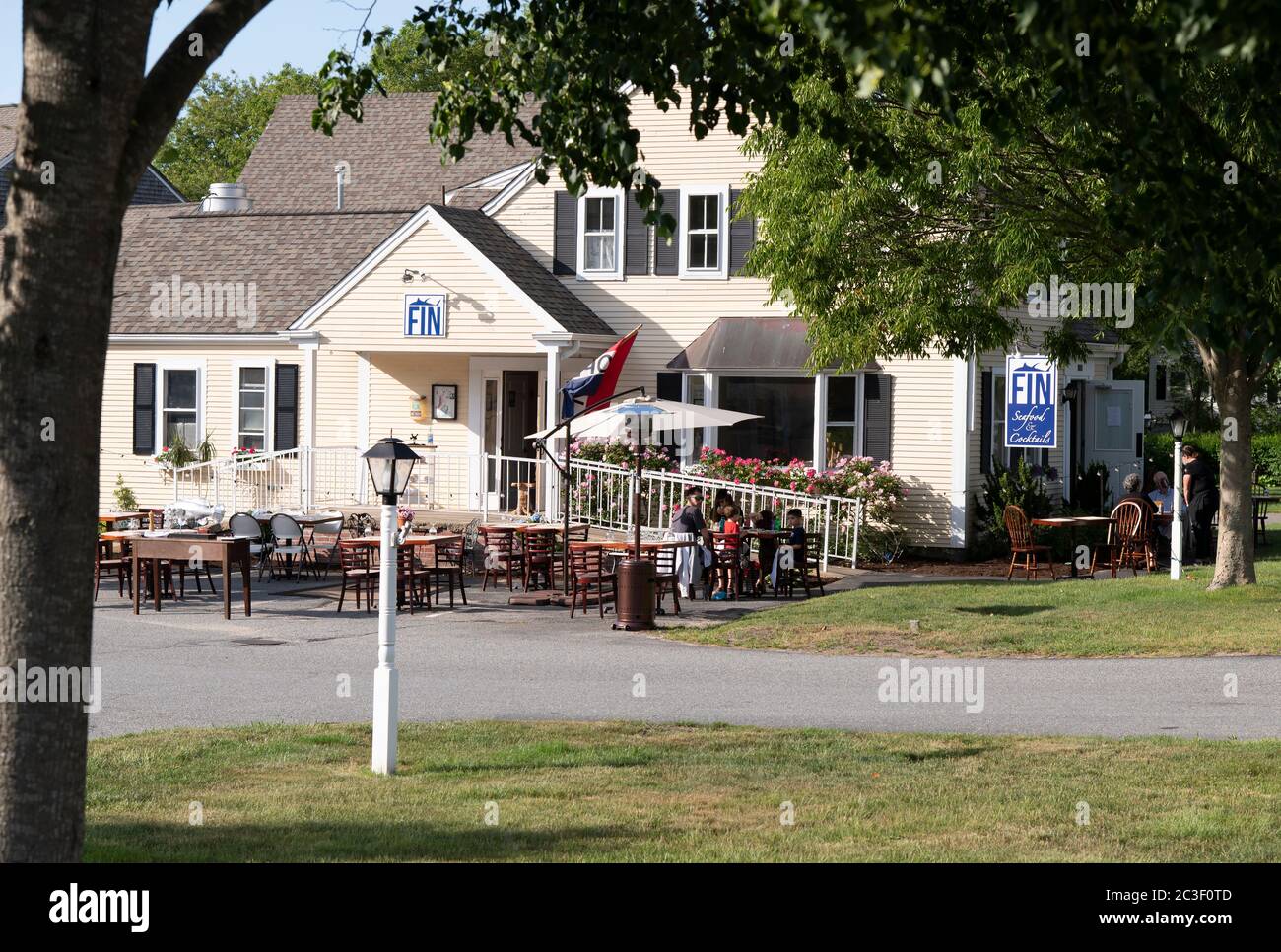 Outside dining during the Covid 19 (virus) firts stage of reopening, Dennis, Massachusetts, USA Stock Photo
