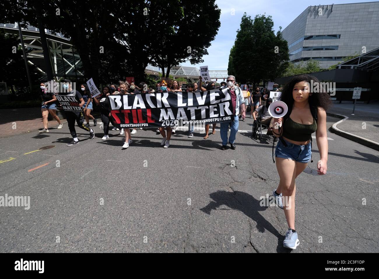 Portland, USA. 19th June, 2020. Youth lead a "Black Futures March" from Salmon Street Springs into downtown Portland, Ore., on June 19, 2020. (Photo by Alex Milan Tracy/Sipa USA) Credit: Sipa USA/Alamy Live News Stock Photo