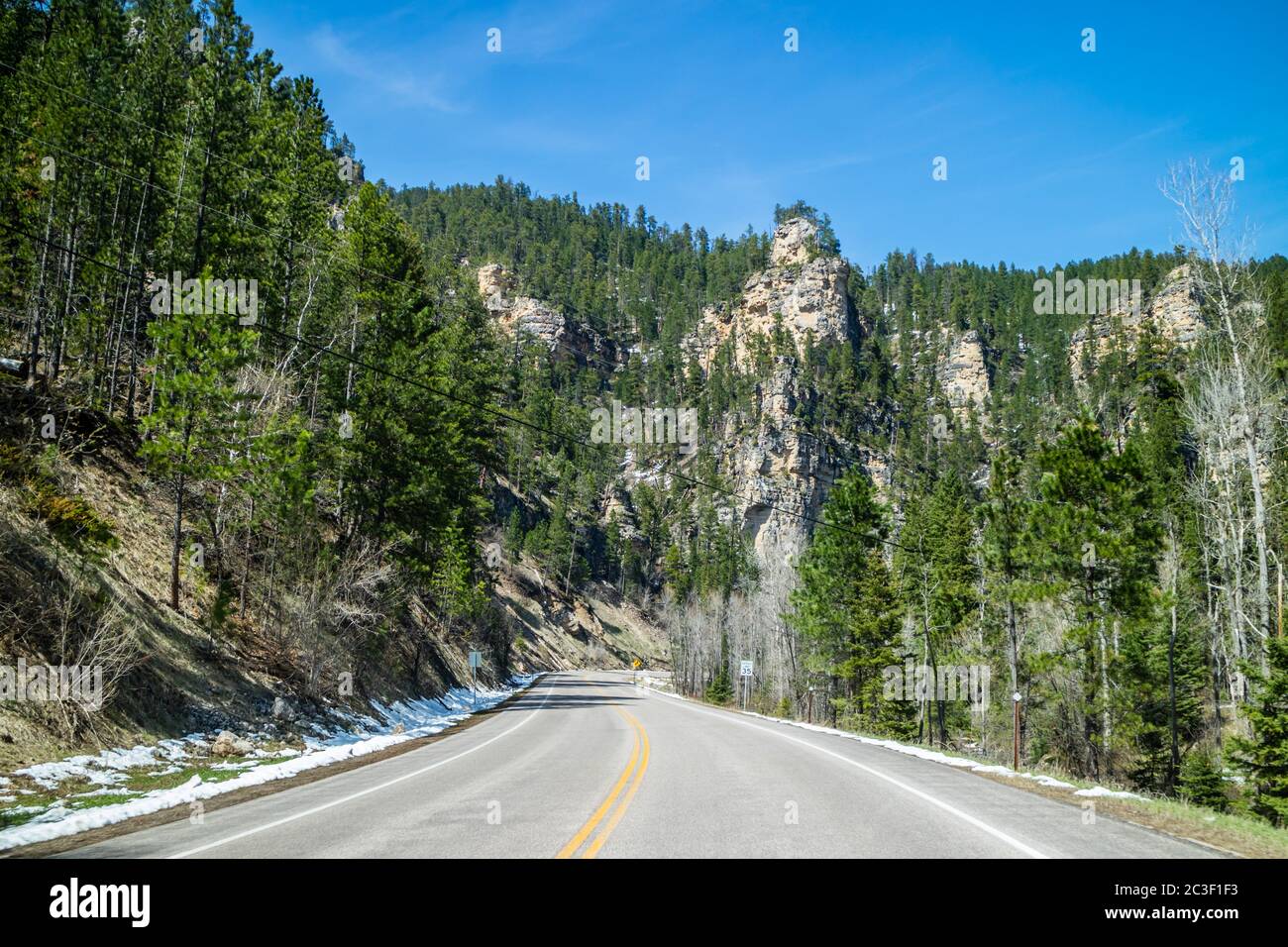 A long way down the road of Spearfish Canyon Scenic Byway, South Dakota