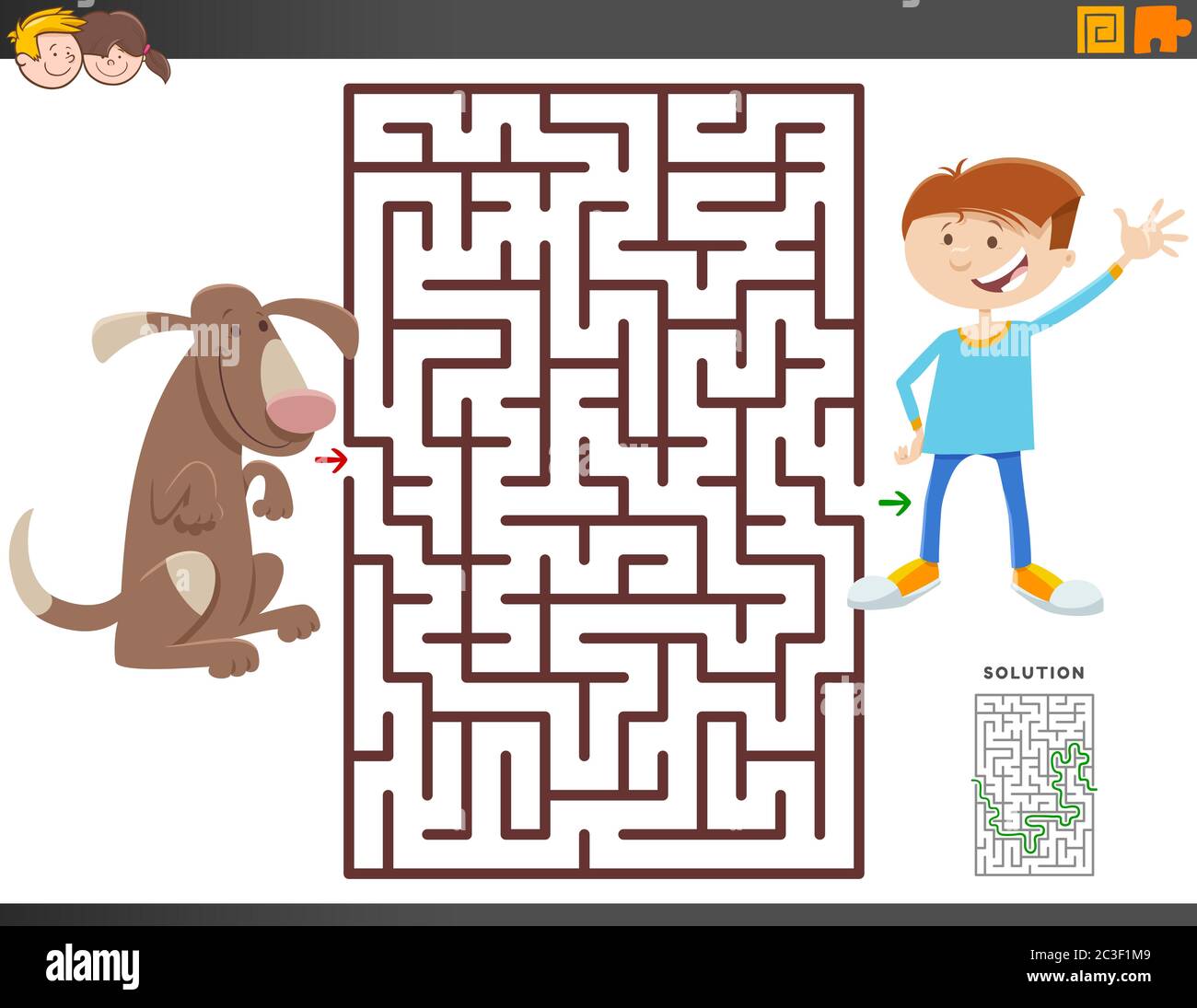 https://c8.alamy.com/comp/2C3F1M9/maze-game-with-cartoon-boy-and-dog-2C3F1M9.jpg