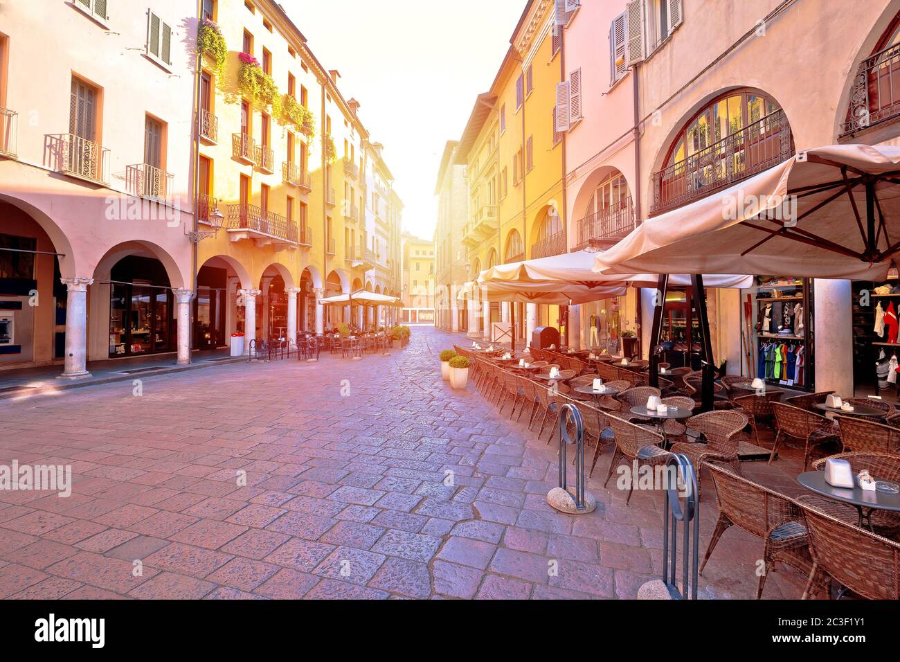 Mantova city street sun haze view, UNESCO world heritage site Stock Photo
