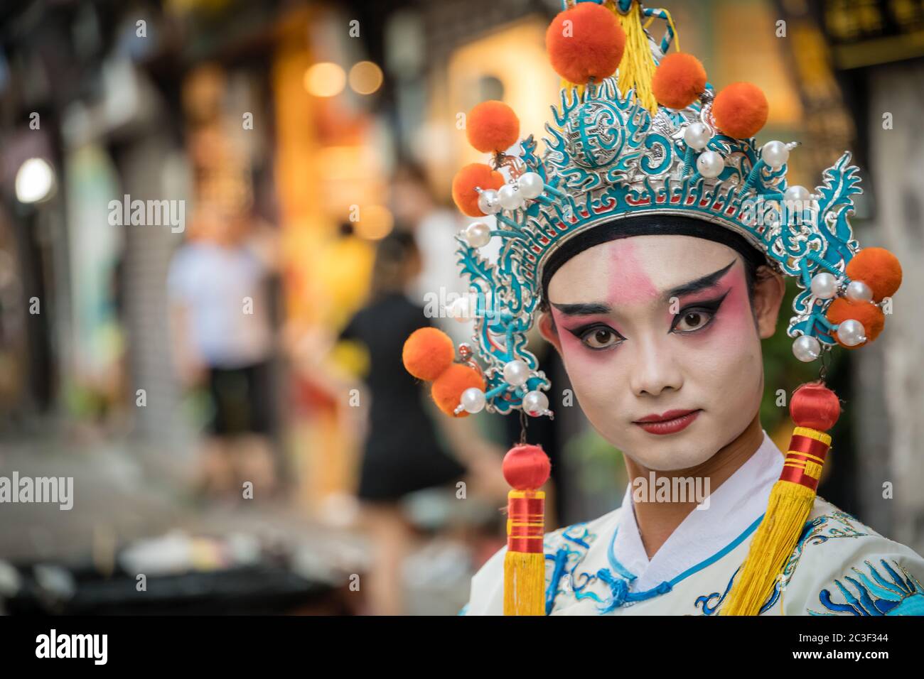 Chinese person in folk costume in Ci Qi Kou Ancient town in Chongqing Stock Photo