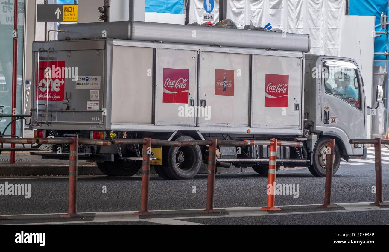 Coca-cola delivery truck in the street of Nakameguro, Tokyo, Japan Stock Photo