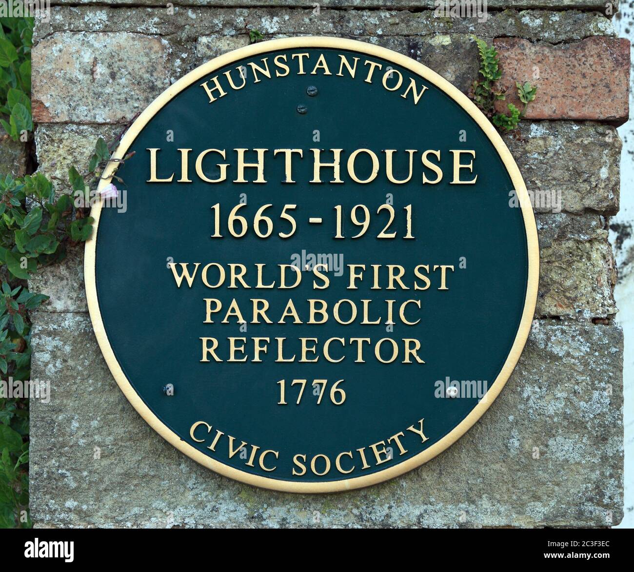 Hunstanton Lighthouse, Civic Society sign, Norfolk, England, UK Stock Photo