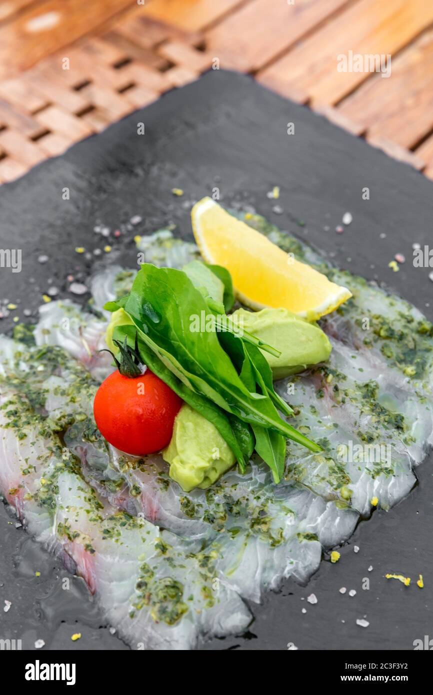 Sea bass sashimi Stock Photo Alamy