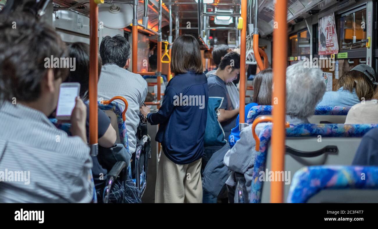 Passenger in Tokyo public bus, Japan Stock Photo