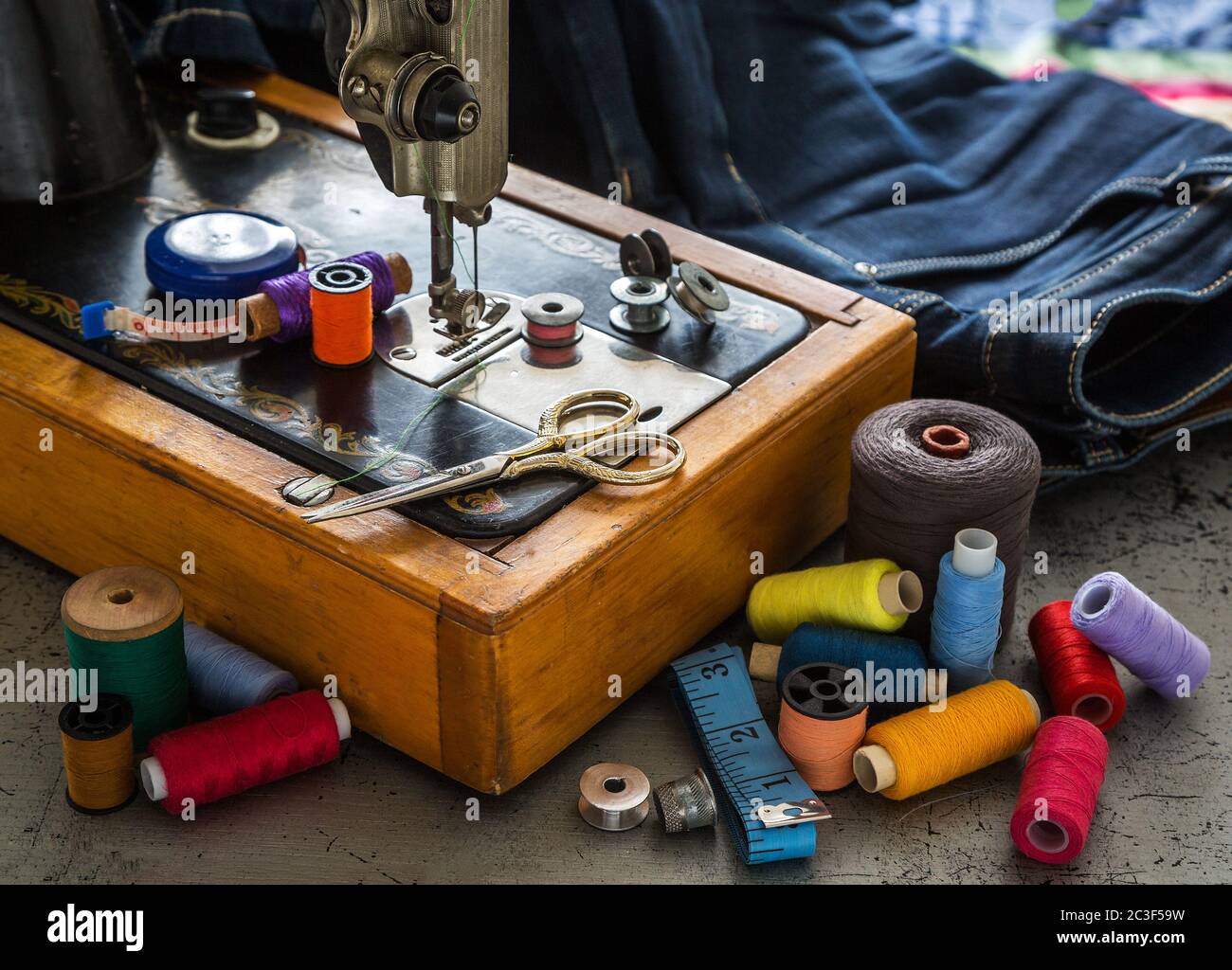 Sewing concept, sewing machine Stock Photo Alamy