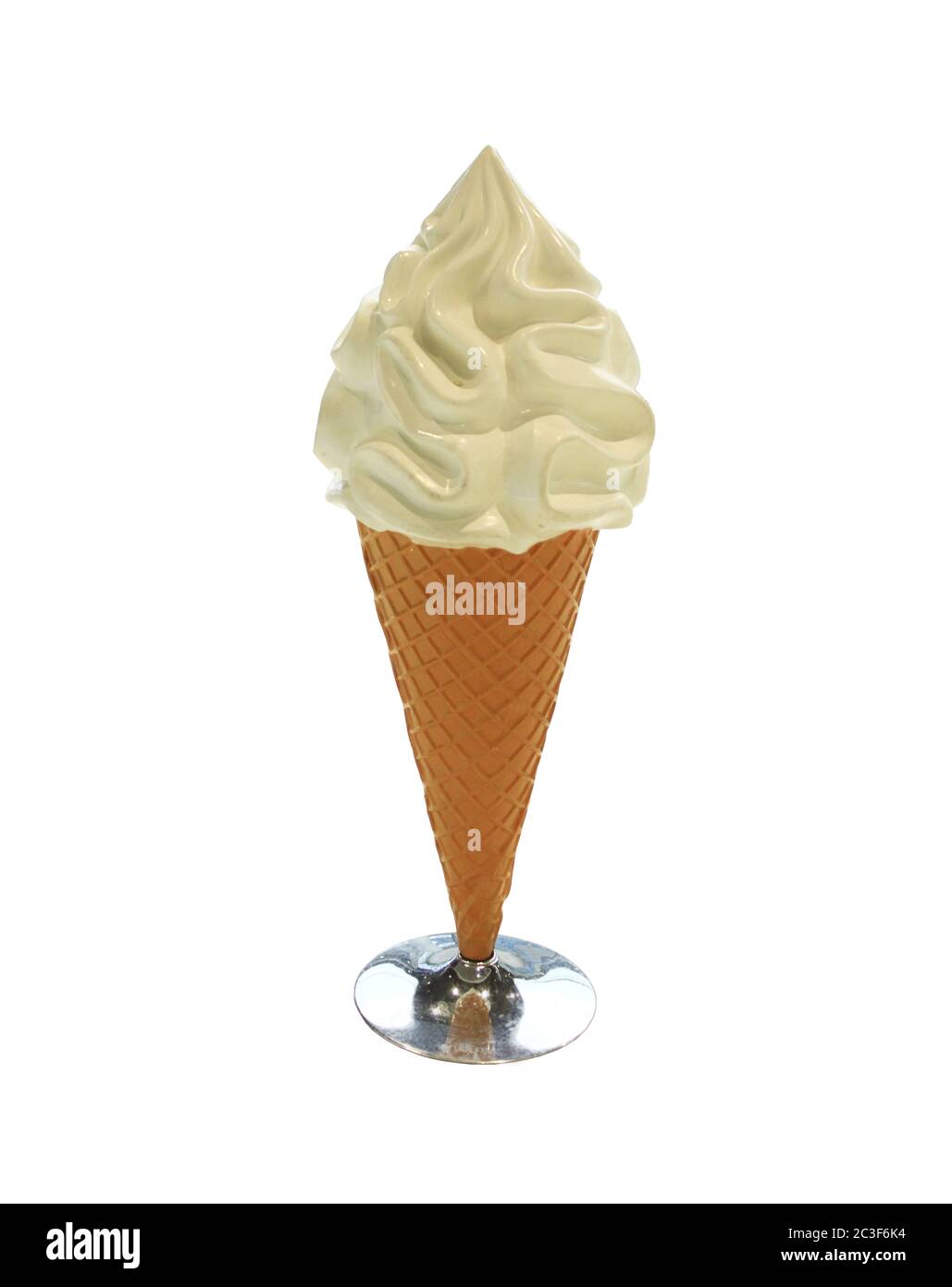 Ice cream in waffle cup. Vanilla ice cream scoop with cone isolated on white background. Vanilla ice Stock Photo