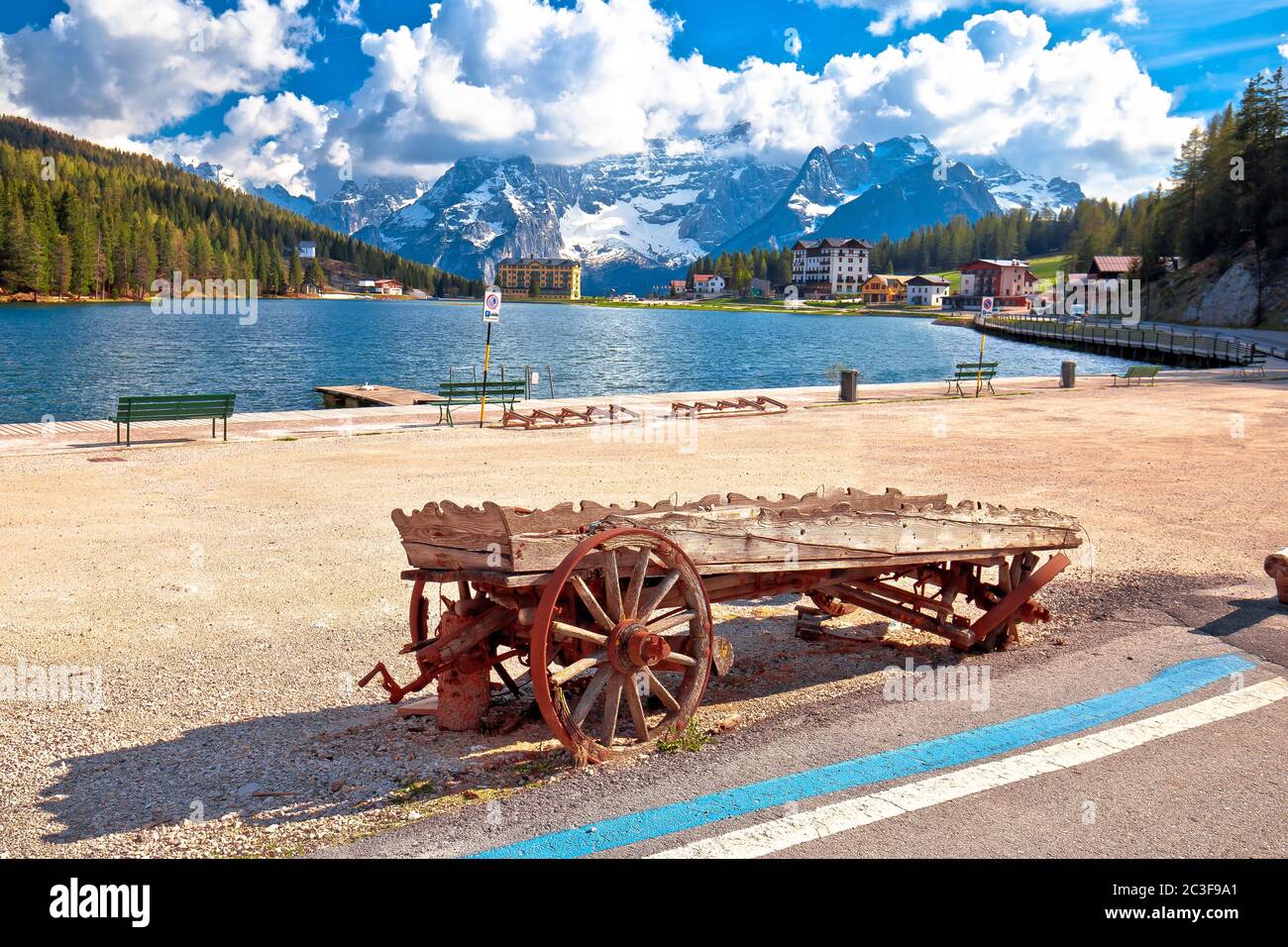 Lake Misurina in Dolomiti Alps alpine landscape view Stock Photo