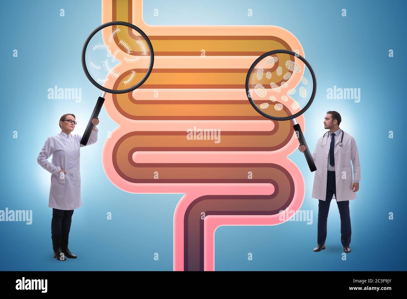 Doctors treating intestines illness medical illustration Stock Photo