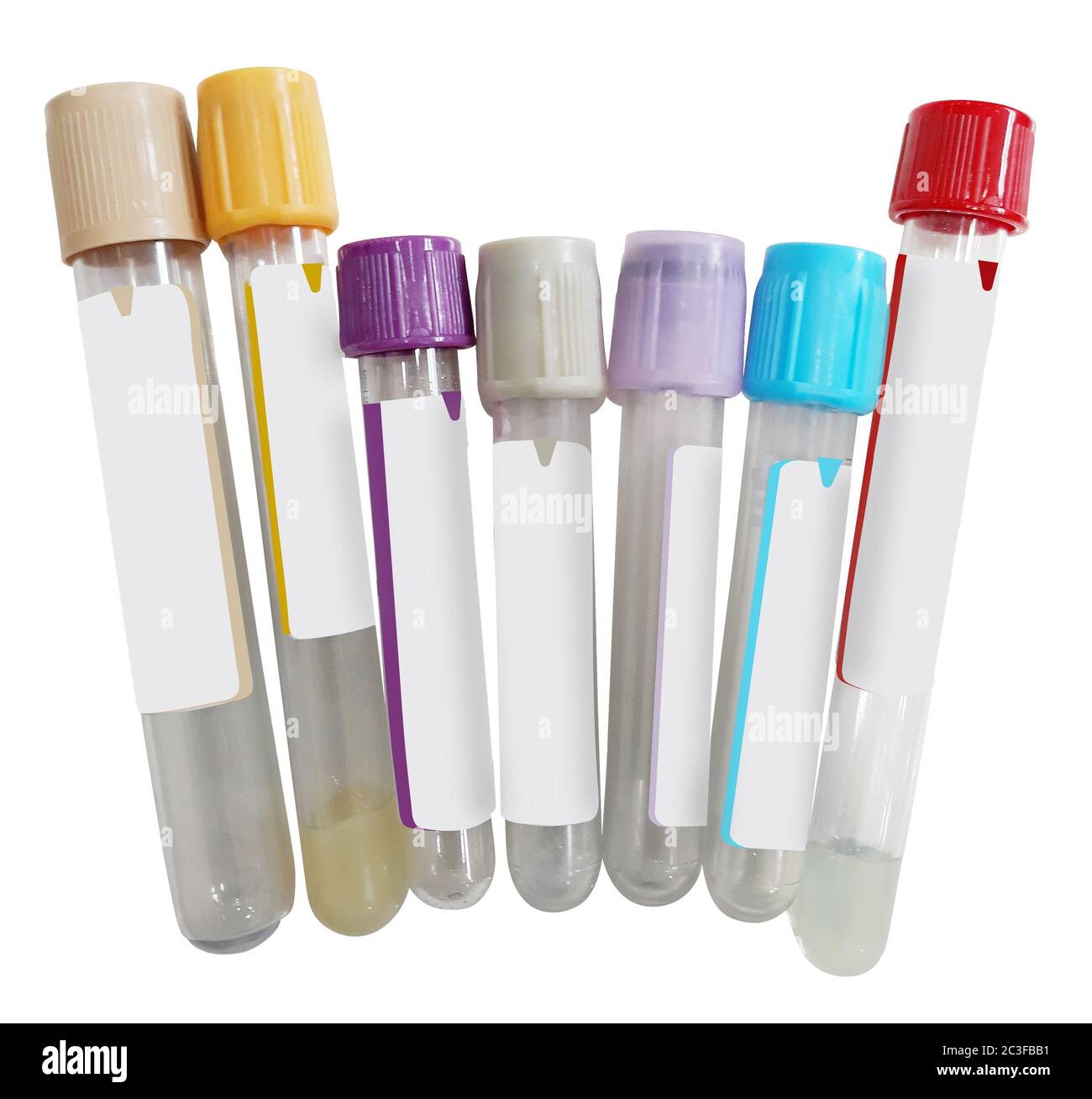 Set of Color Coded Blood Test Vials with Clipping Path Stock Photo
