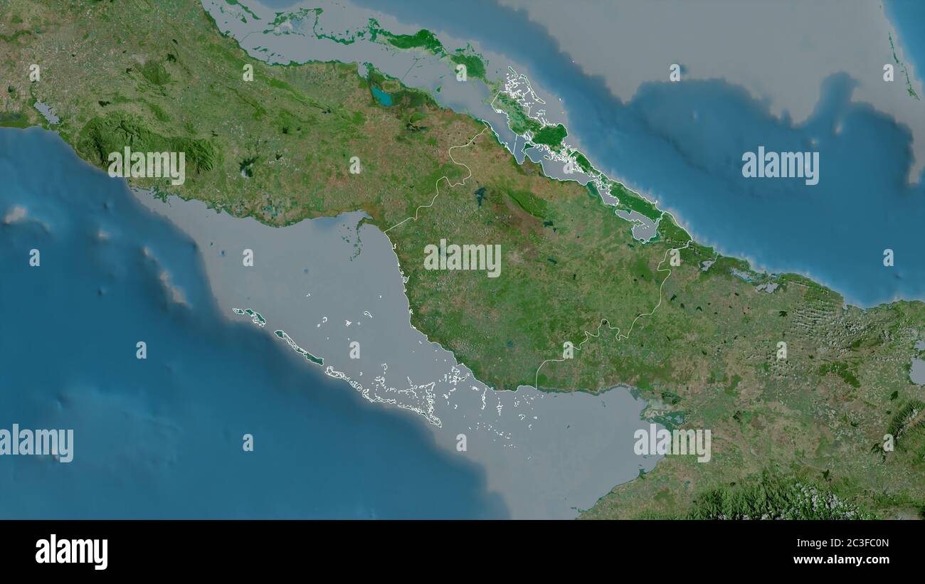 Camagüey, province of Cuba. Satellite imagery. Shape outlined against ...
