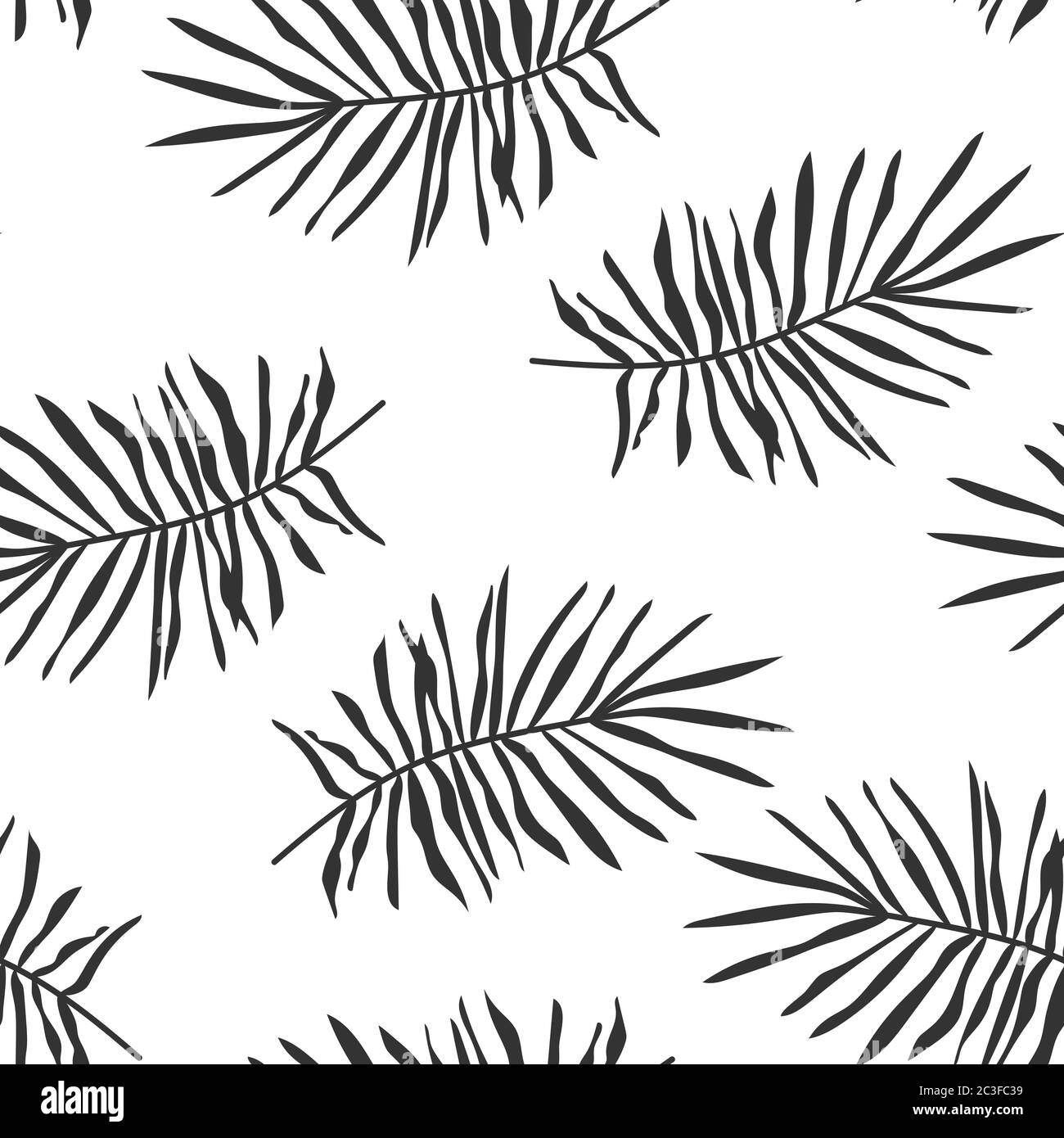 Black tropical palm leaves or pine branch seamless pattern. Limitless background with exotic floral flat cartoon element, botany sign. Repeat ornament for paper wrap, fabric, print Vector illustration Stock Vector