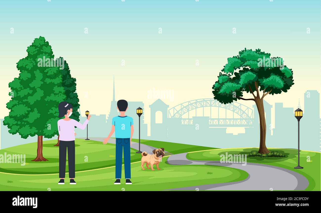 Girl Playing With Dog In The Garden Illustration Stock Vector Image Art Alamy