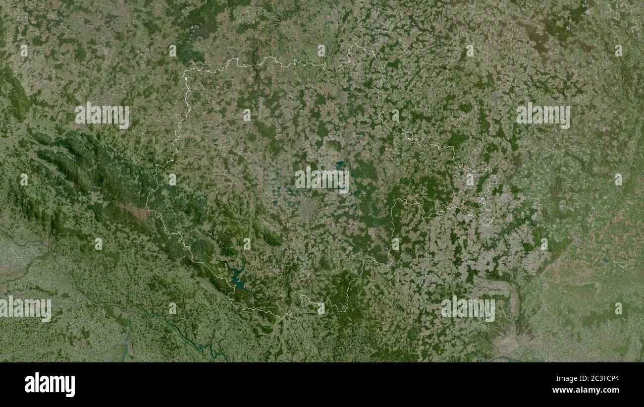 Jihočeský, region of Czech Republic. Satellite imagery. Shape outlined against its country area. 3D rendering Stock Photo
