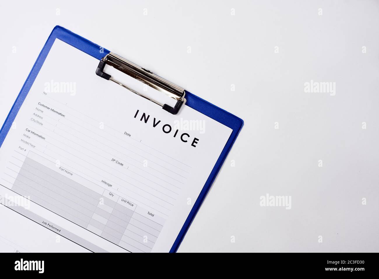 Invoice document on the white background. View from above Stock Photo