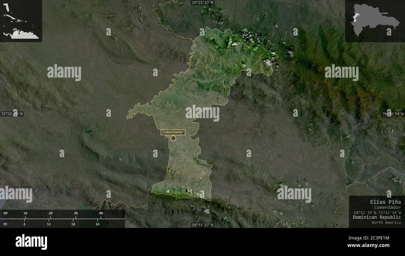 Elías Piña, province of Dominican Republic. Satellite imagery. Shape ...