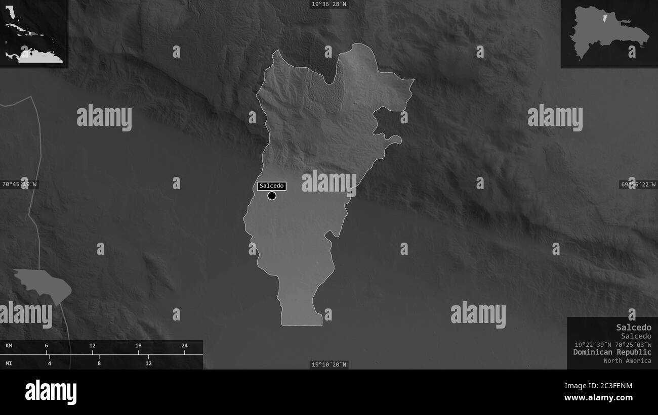 Salcedo Dominican Republic Map Salcedo, Province Of Dominican Republic. Grayscaled Map With Lakes And  Rivers. Shape Presented Against Its Country Area With Informative Overlays.  3D Stock Photo - Alamy