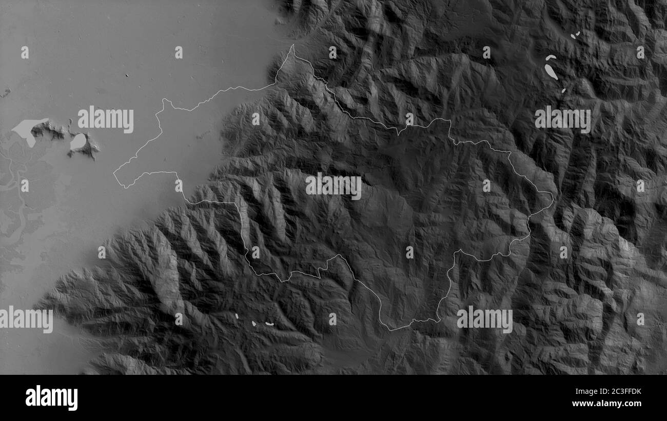Cañar, province of Ecuador. Grayscaled map with lakes and rivers. Shape