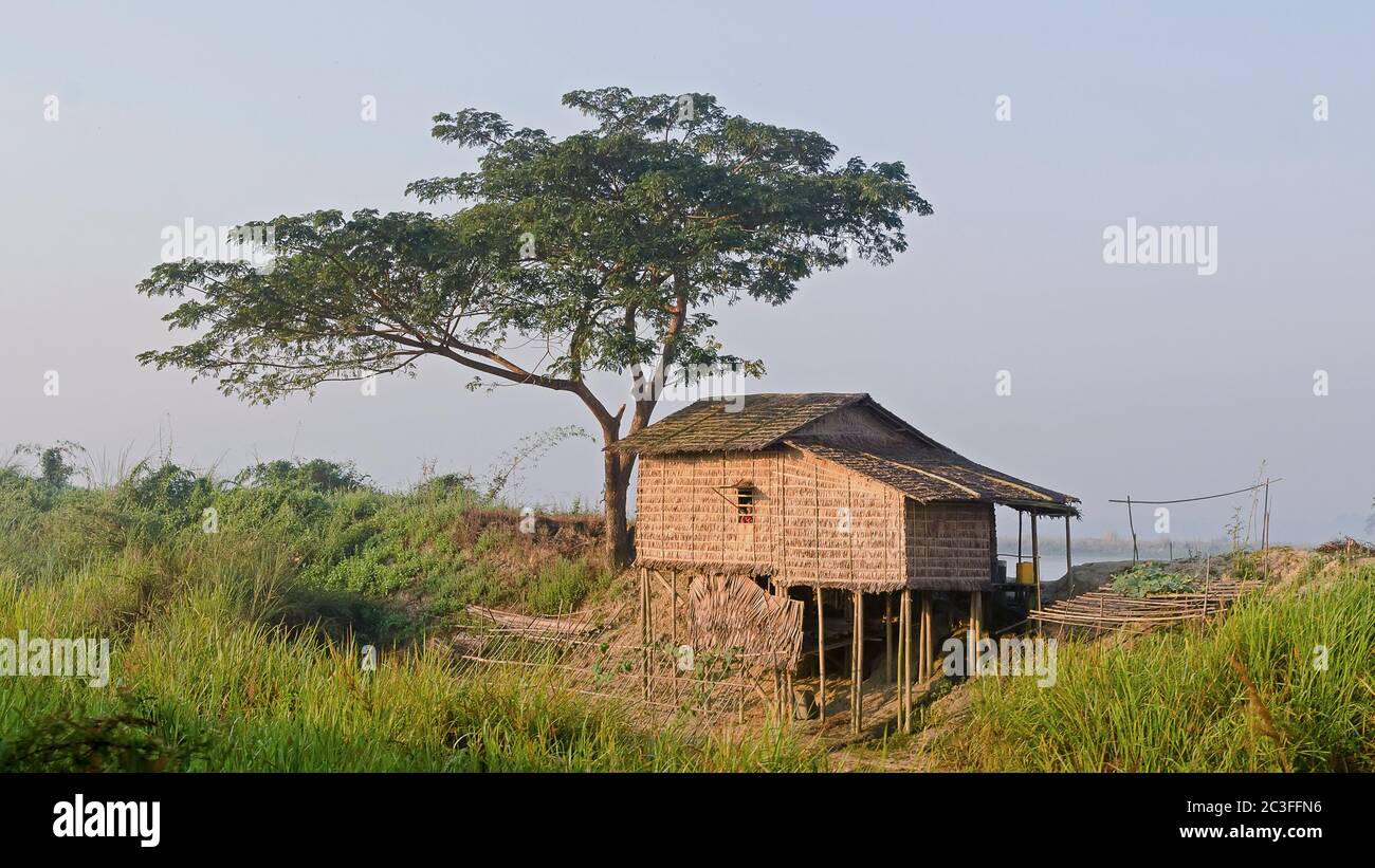 Poor hut in the morning light. Myanmar Burma Stock Photo