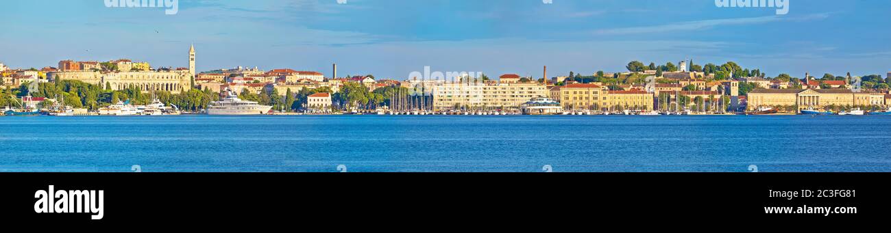 Pula. Panoramic view of town of Pula waterfront Stock Photo
