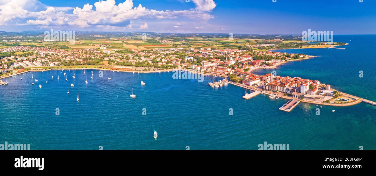 Adriatic coastline of Umag architecture aerial view Stock Photo