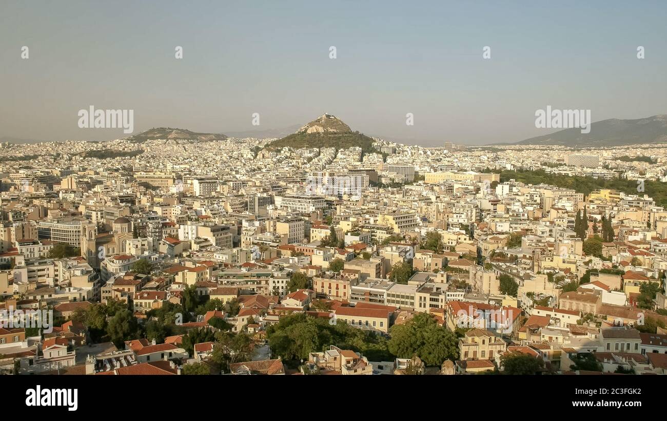 wide shot of lycabettus hill and athens, greece Stock Photo