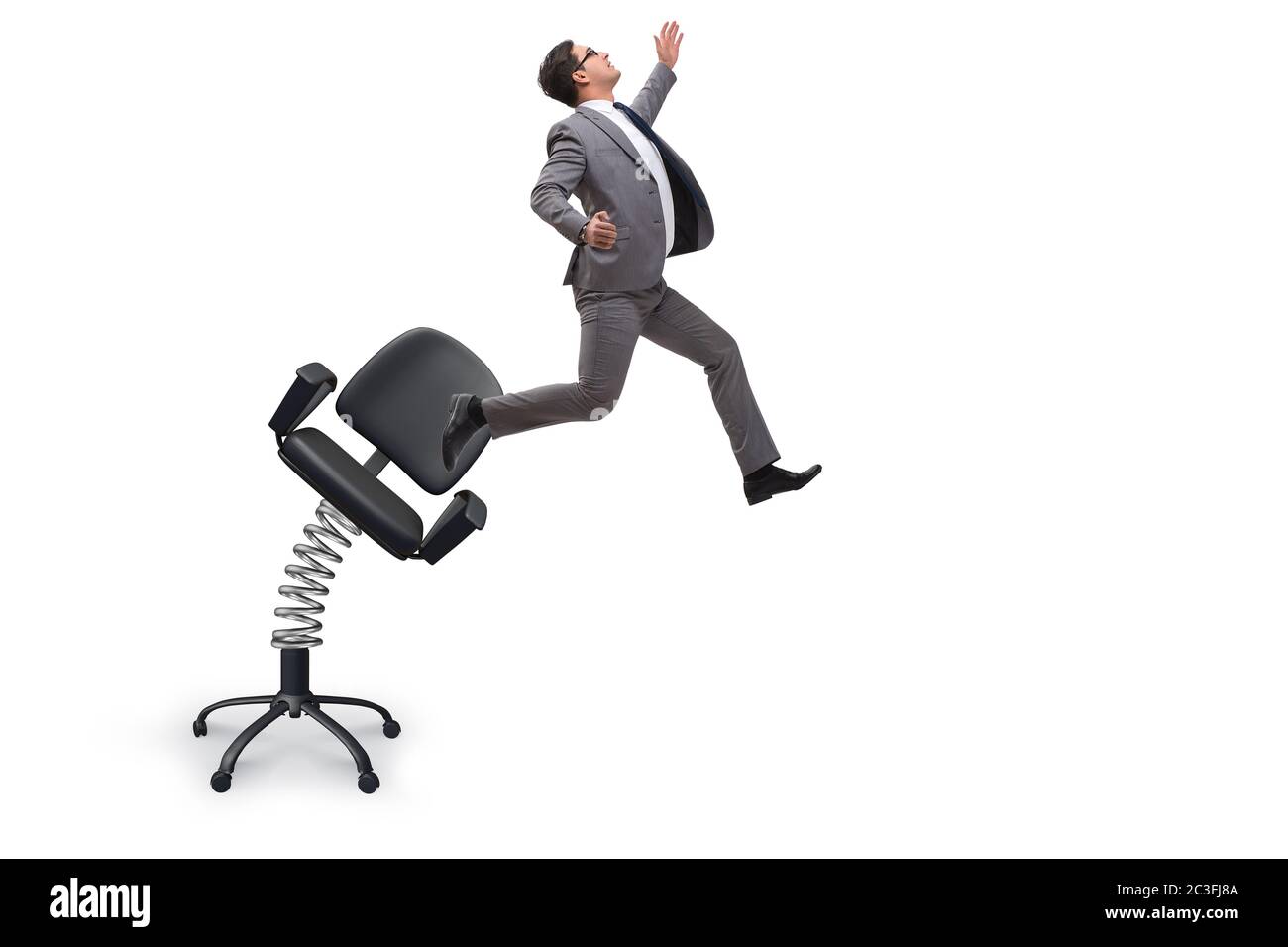 Promotion concept with businessman ejected from chair Stock Photo Alamy