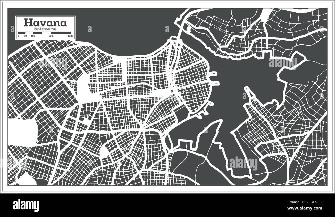 Havana Cuba City Map in Retro Style. Outline Map. Vector Illustration. Stock Vector