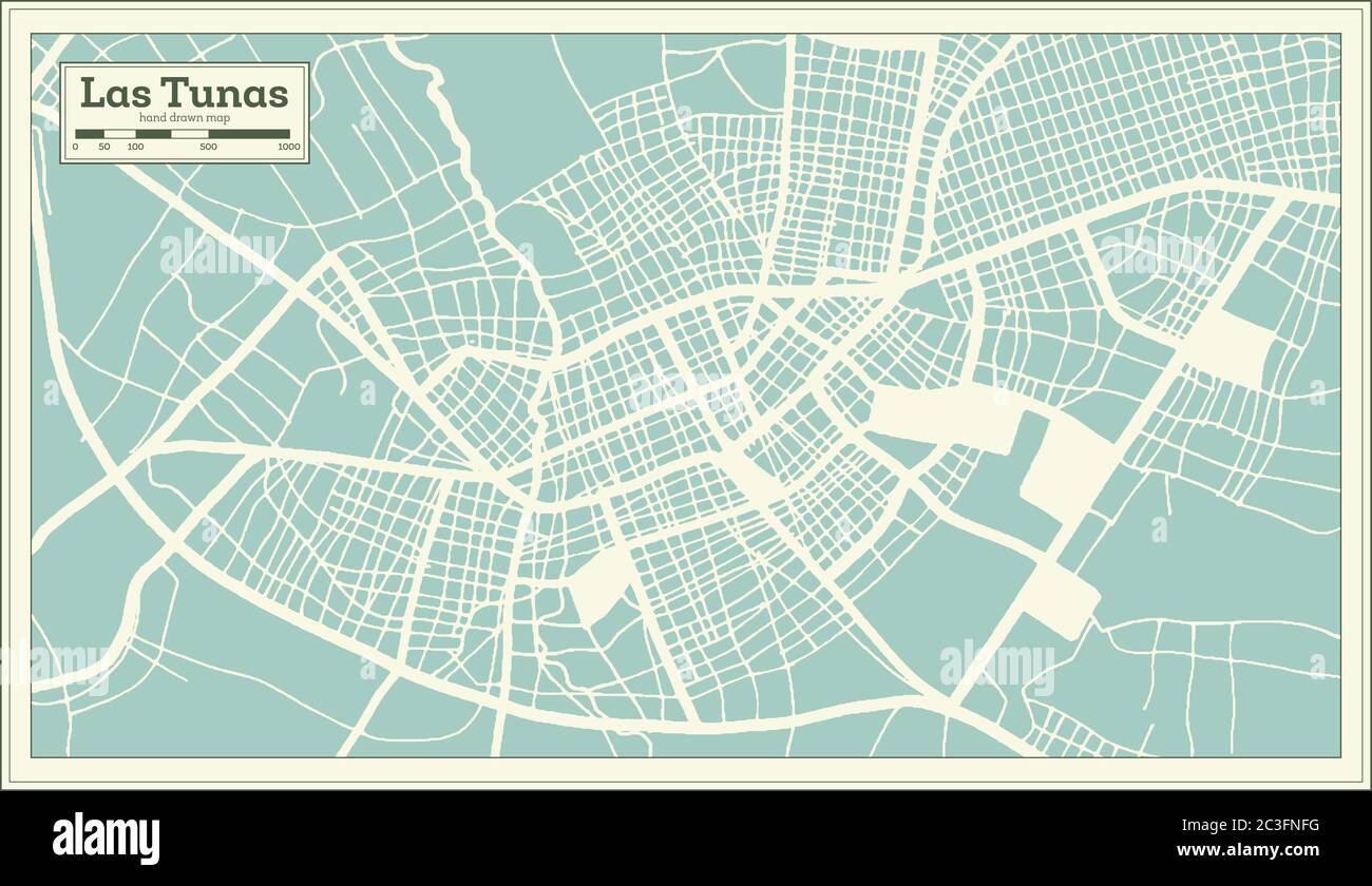 Las Tunas Cuba City Map in Retro Style. Outline Map. Vector Illustration. Stock Vector