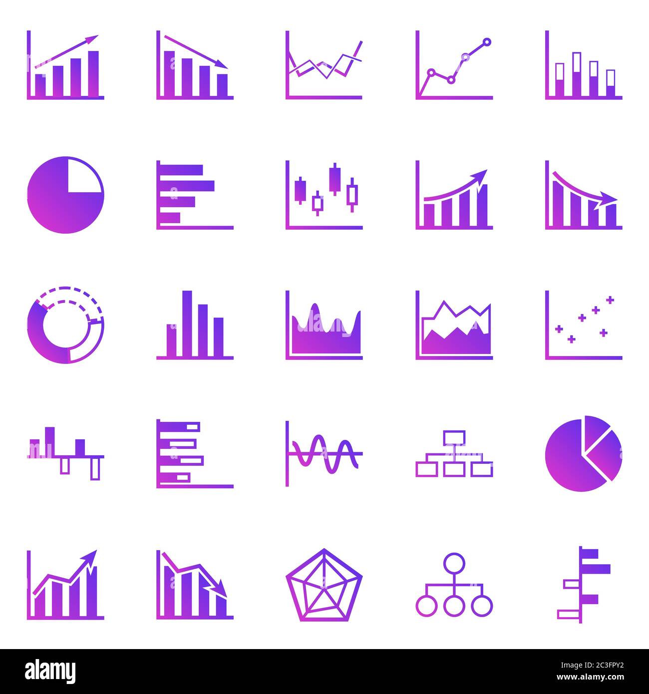 Graph gradient icons on white background, stock vector Stock Vector