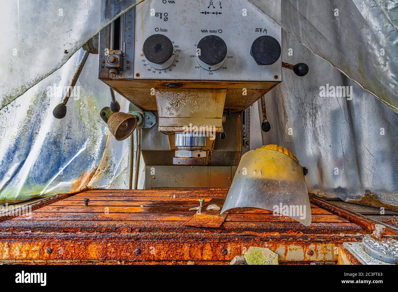 Lost Places old machine rusting away Stock Photo