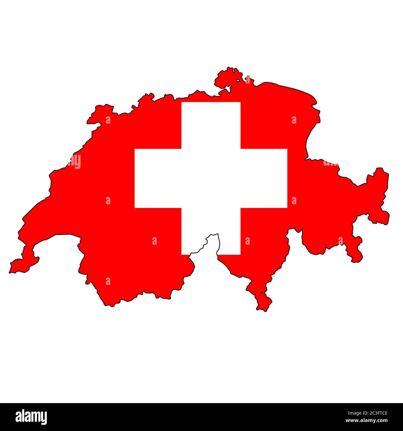 Switzerland map with color of their flag, 3d rendering Stock Photo