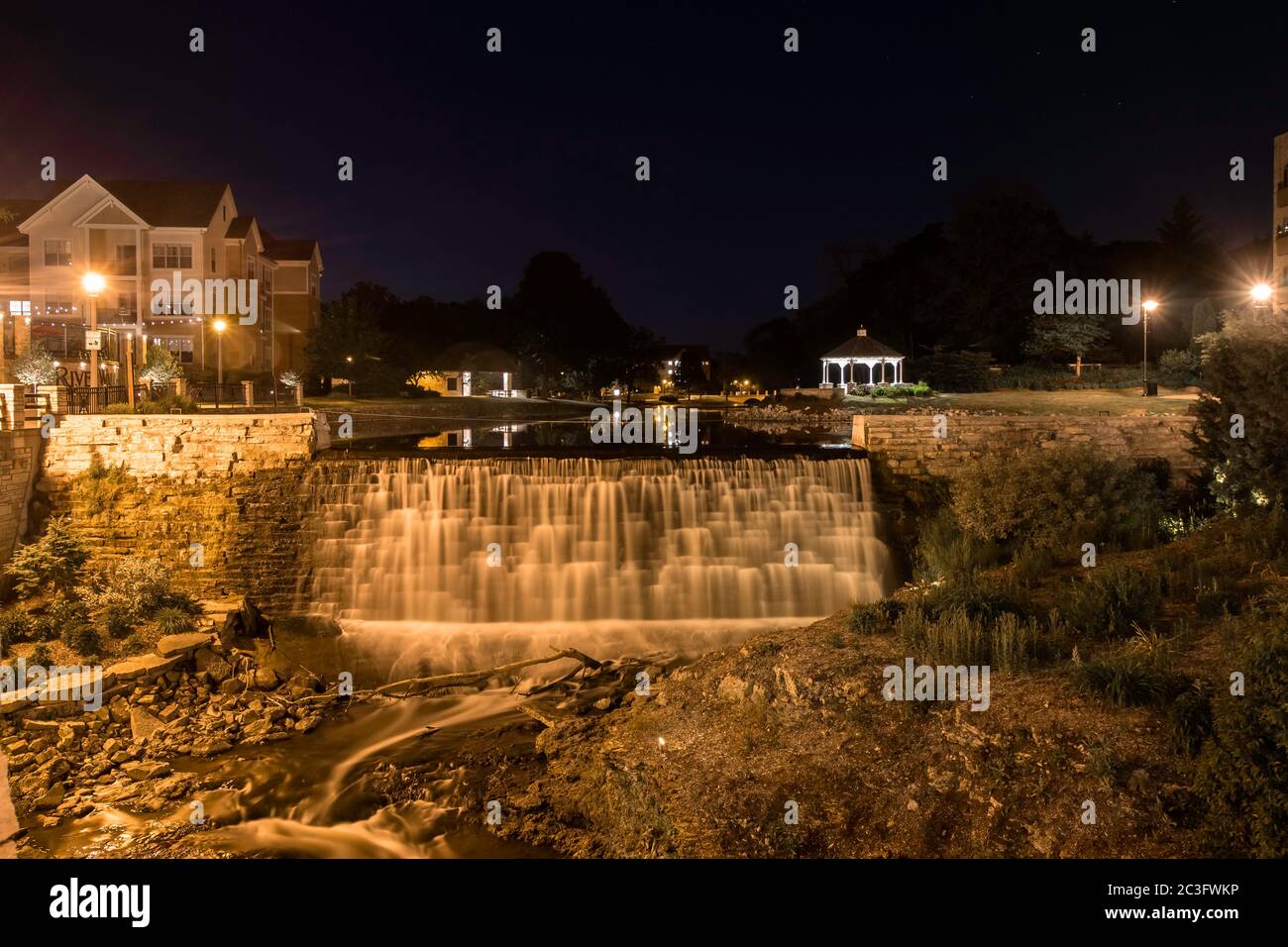 Waterfall at Night Stock Photo