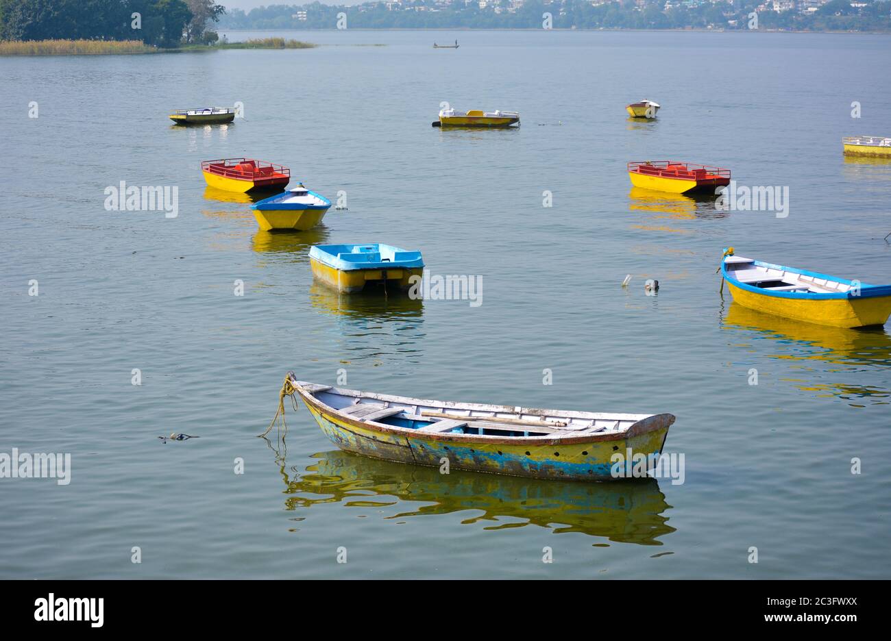 Boats in the upper lake at Bhopal which is also known as 'city of lakes ...