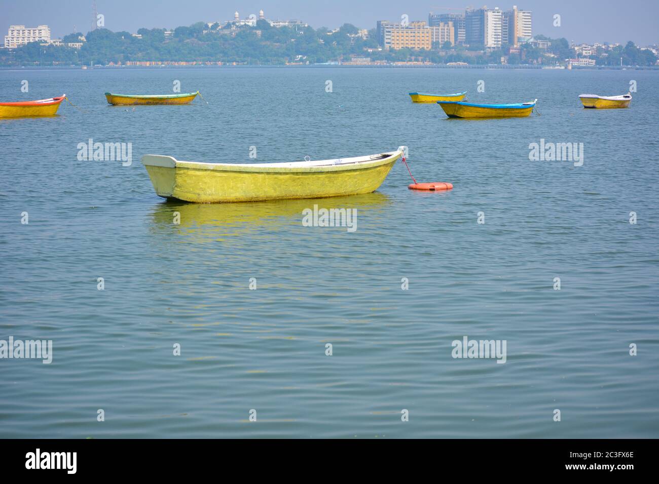 Boats in the upper lake at Bhopal which is also known as 'city of lakes ...