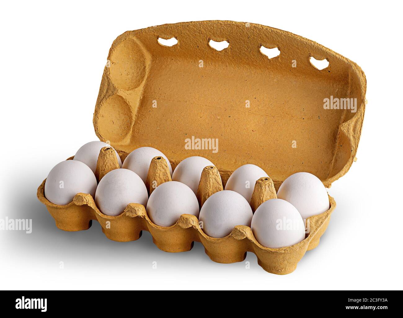 Open tray with eggs rotated Stock Photo