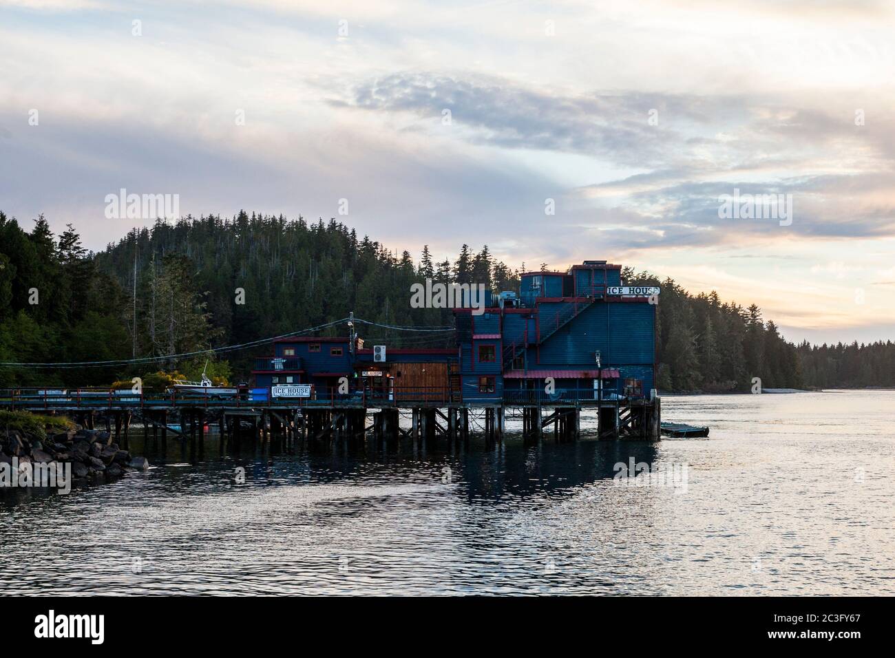 May 23, 2017 -  Tofino, Canada - View of Ice House Restaurant on the Pacific Ocean Stock Photo