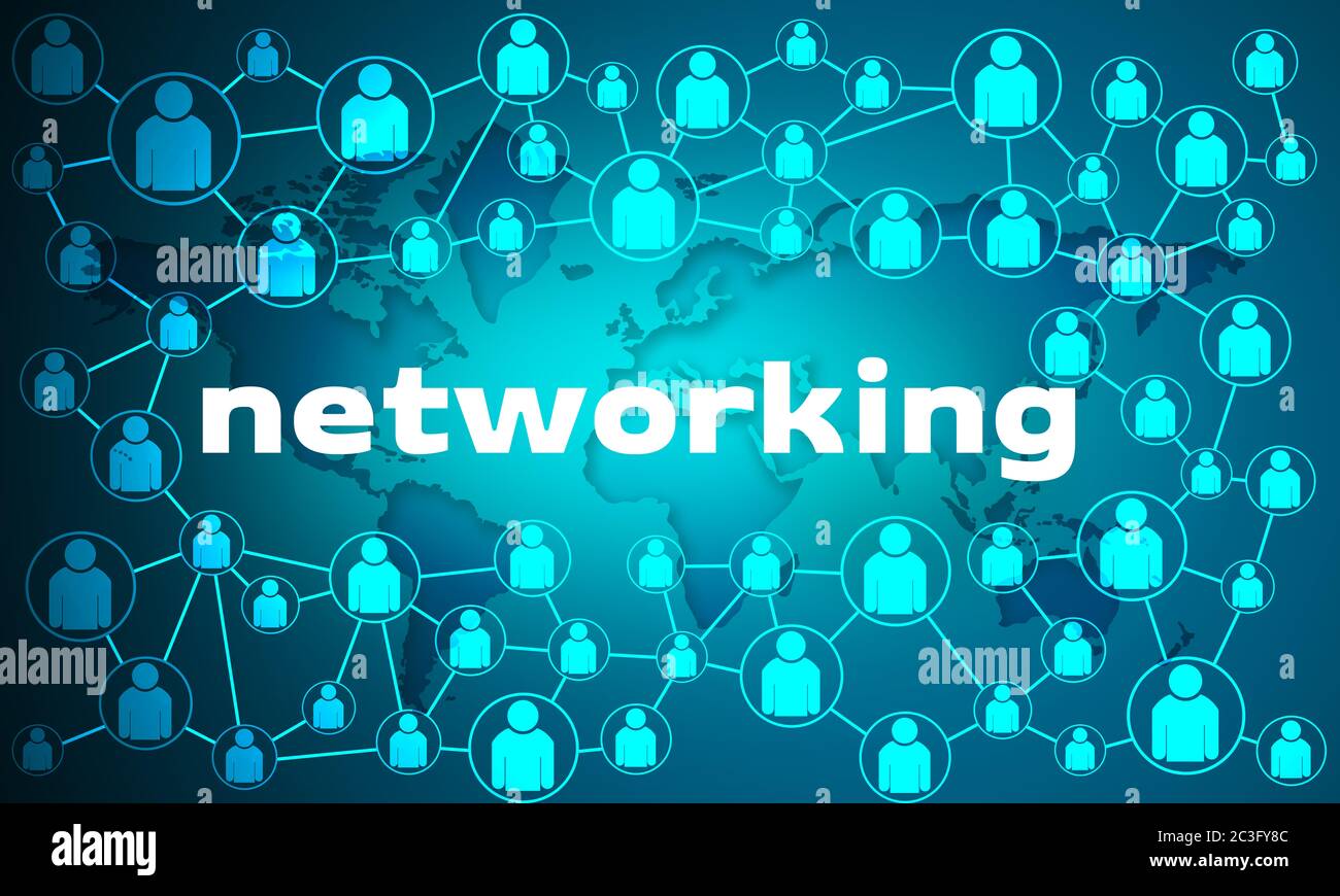 Business networking connections concept with connected people and world map, 3d rendering Stock Photo