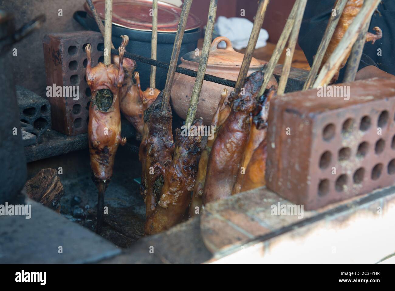 Guinea Pig roasted - traditional Meal in Peru. South America Stock Photo