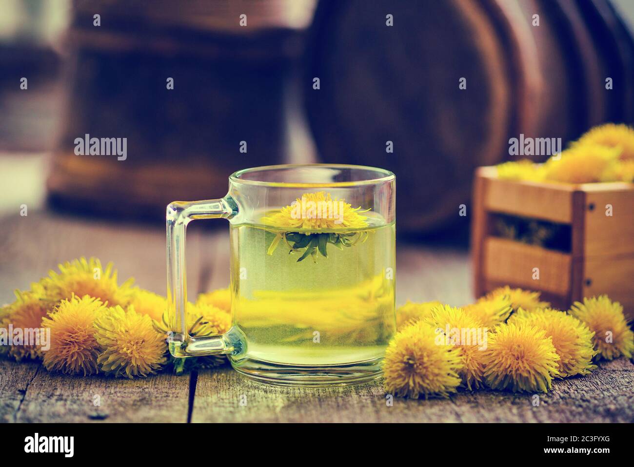 Cup of dandelion tea Stock Photo - Alamy
