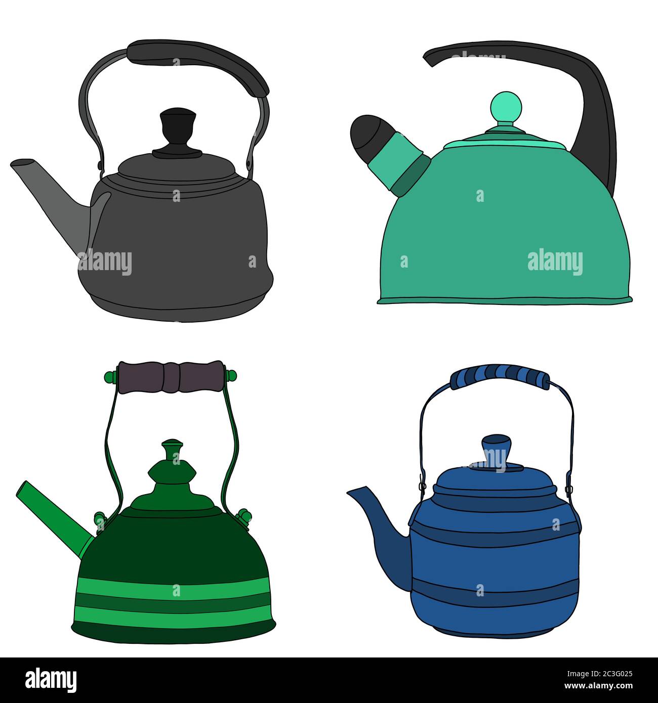 Illustration of four different kettles Stock Photo Alamy