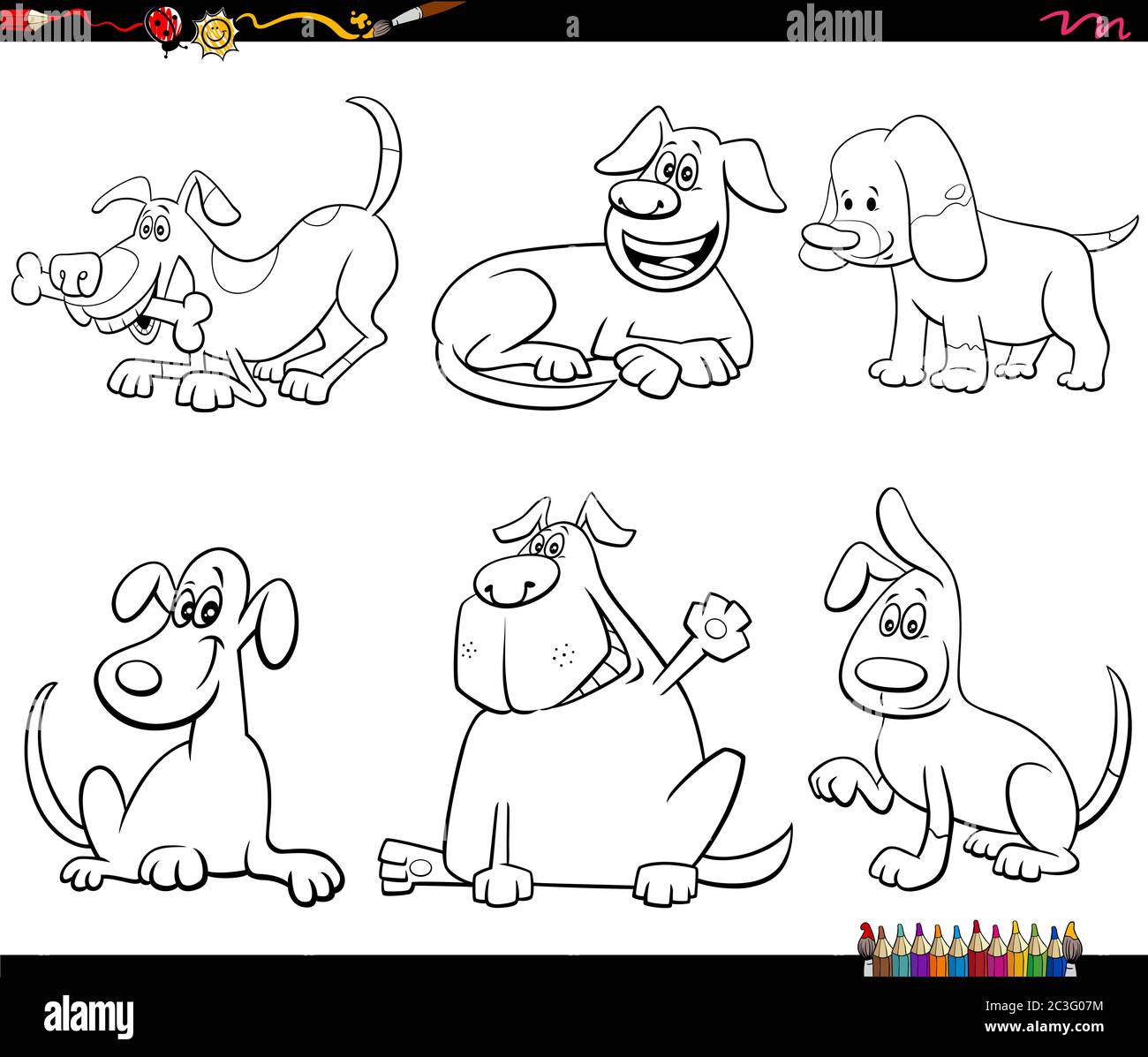 cartoon dog characters set coloring book page Stock Photo - Alamy