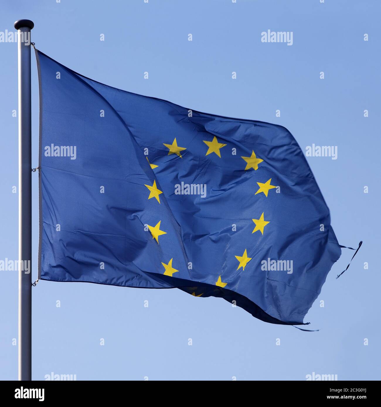 European flag in the wind, torn, symbolic photo, Germany Stock Photo