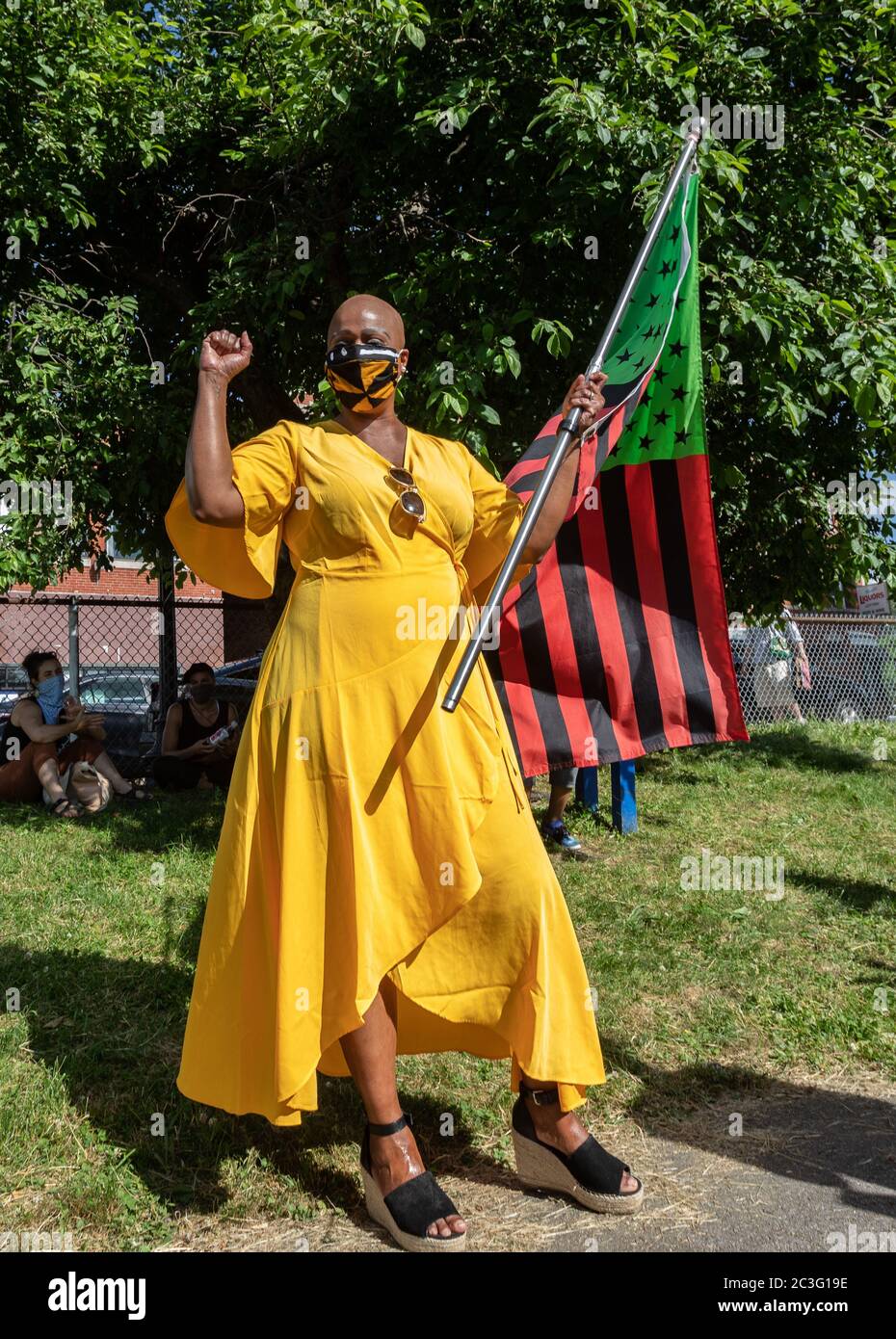 June 19 Boston Massachusetts Usa U S Rep Ayanna Pressley D Ma Poses A Photo With A Stylized American Black Lives Matter Flag During A Juneteenth Rally In Boston Juneteenth Commemorates When The