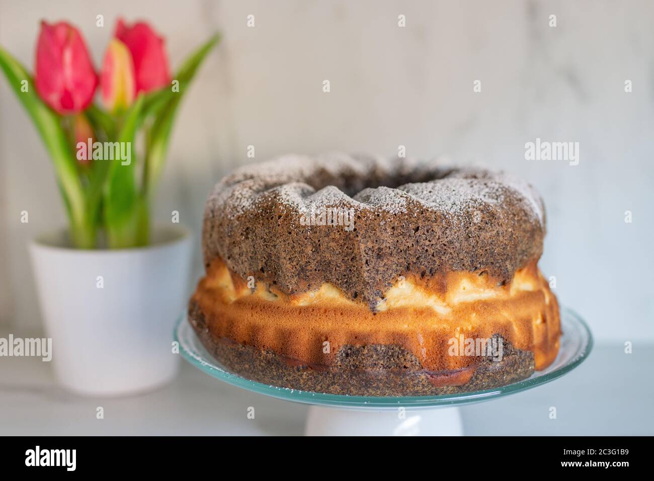 Poppy seed sponge cake Stock Photo Alamy