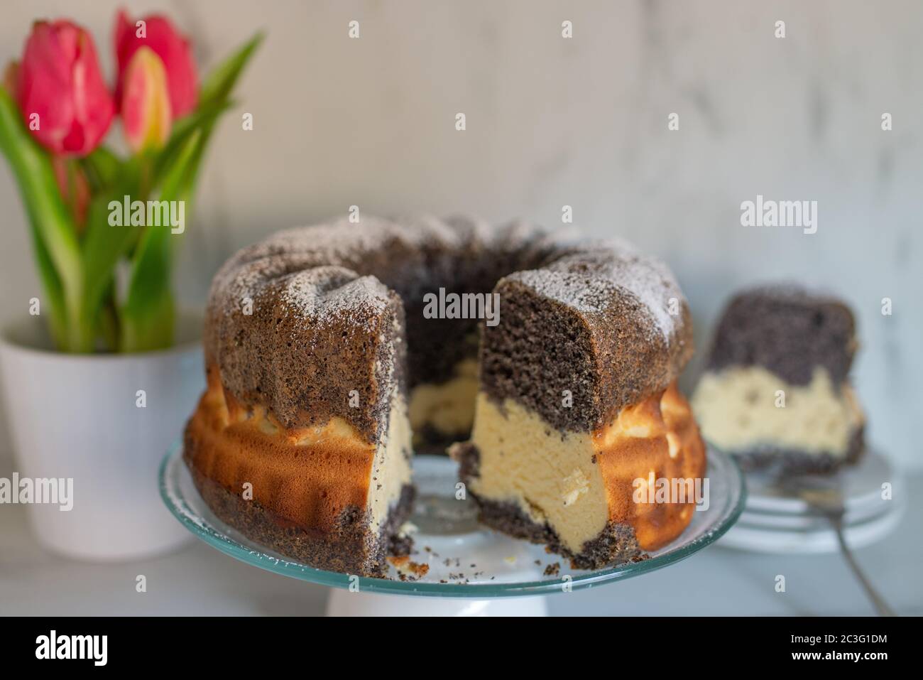 Poppy seed sponge cake Stock Photo Alamy